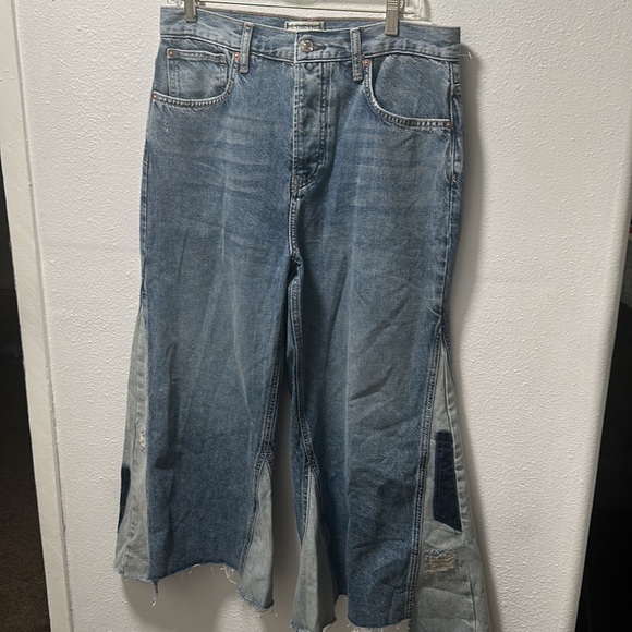 We The Free Ripple Wide-Leg Pieced Cropped Jeans Size 28 Color Blue - Picture 8 of 16
